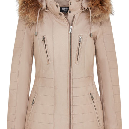 Womens Slim Fit Leather Hooded Parka Jacket-Northam