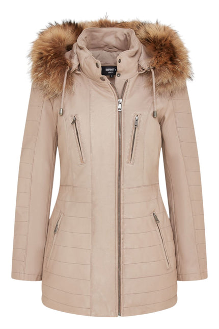 Womens Slim Fit Leather Hooded Parka Jacket-Northam