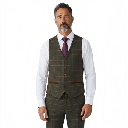 Men's Green 3 Piece Wool Blend Tweed Suit - Harris