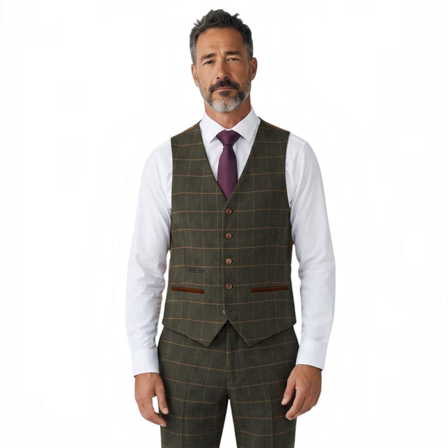 Men's Green 3 Piece Wool Blend Tweed Suit - Harris