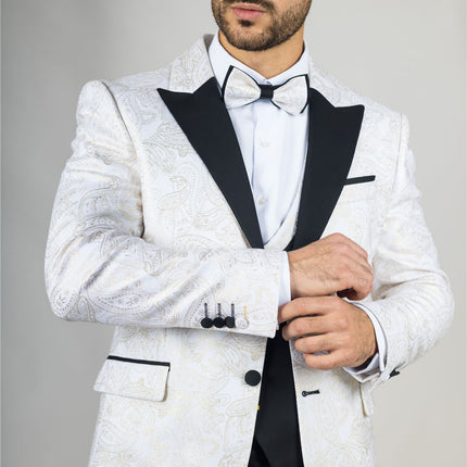 Men's 4 Piece White Paisley Wedding Suit Tailor Fit