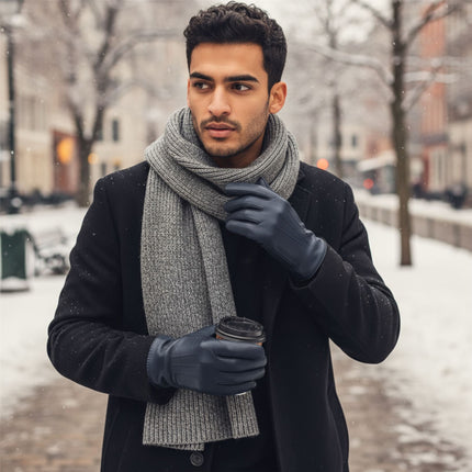 Men’s Black Italian Leather Warm Wool Lining Winter Stich Design Gloves - M-LGV-205