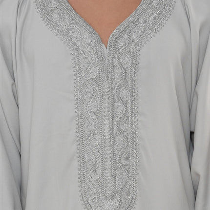 Kids Boys Grey Moroccan Thobe Robe Eid Djellaba Gandoura Jubba- K-HM65