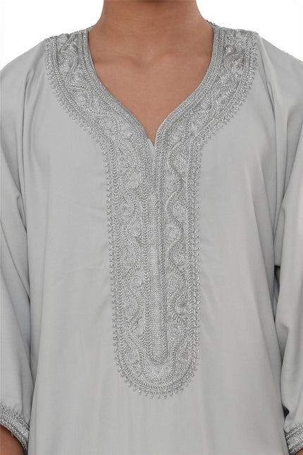 Kids Boys Grey Moroccan Thobe Robe Eid Djellaba Gandoura Jubba- K-HM65