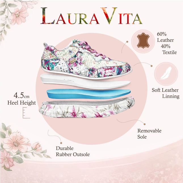 Laura Vita Women's Sofiao 07 Rose Pink Floral Leather Trainers Platform Sneaker Shoes