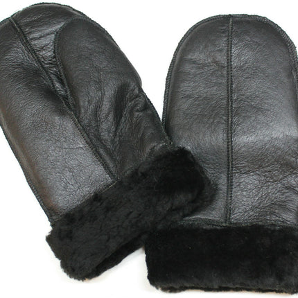 Unisex Black Real Sheepskin Leather Shearling Gloves Warm Mittens