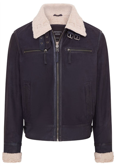 Mens Real Sheep Suede Bomber Jacket Aviator Jacket with Fur Lining