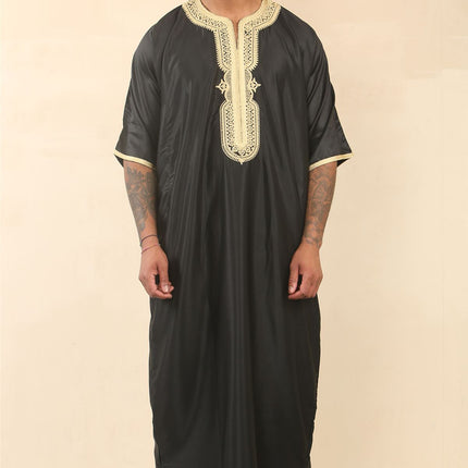 Men's Black Gold Moroccan Thobe Djellaba Jubba Robe Eid