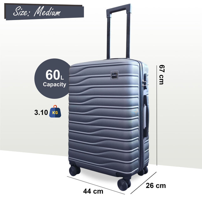 Hardshell Charcoal Grey Suitcase Set Robust 8 Wheel Luggage Cabin Case Bag