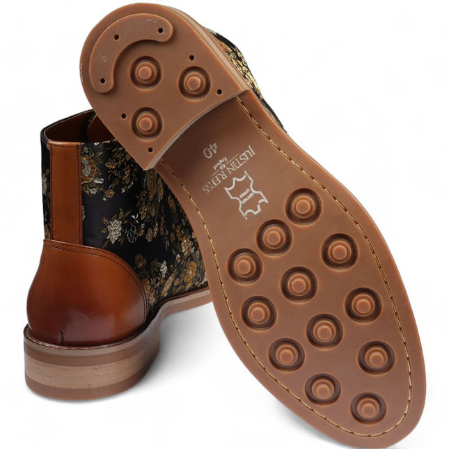 Justin Reess Men's Brown Floral Print Leather Oxford Ankle Boots - Adam