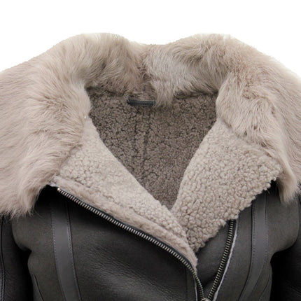 Womens Grey Toscana Shearling Flying Jacket-Teresina