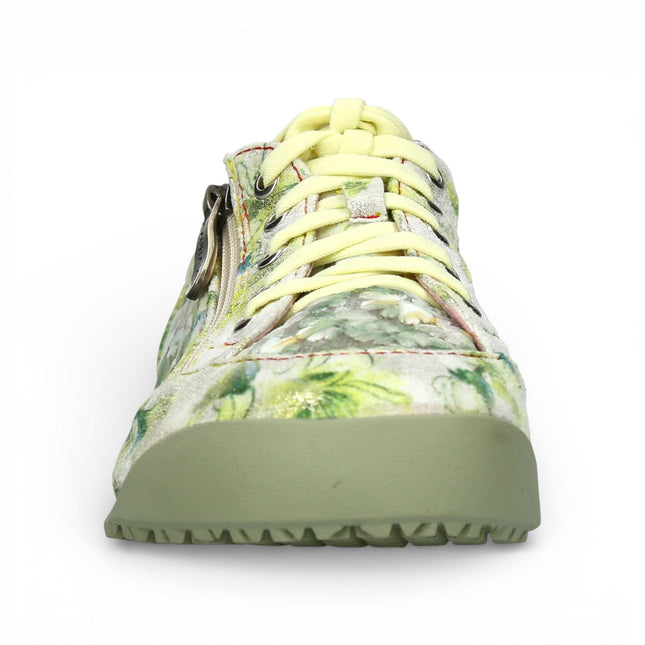 Laura Vita Women's Tivanao-05 Yellow Floral Leather Trainers Zip Sneaker Shoes