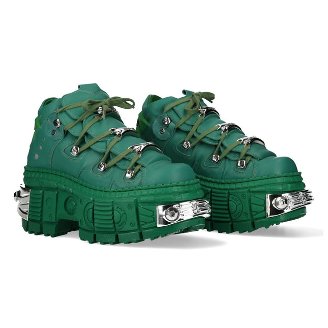 New Rock M-106Wall-C29 Metallic Green Leather Gothic Ankle Boots