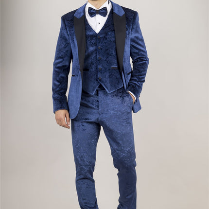 Men's Blue 3 Piece Velvet Wedding Tuxedo Formal Suit