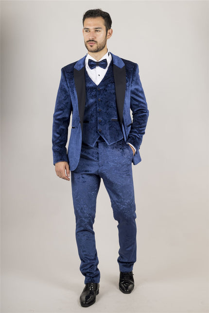 Men's Blue 3 Piece Velvet Wedding Tuxedo Formal Suit
