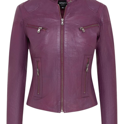 Womens Slim-Fit Leather Biker Jacket-Maldon