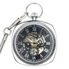 Mechanical Silver Vintage Skeleton Square Open-Face Pocket Watch