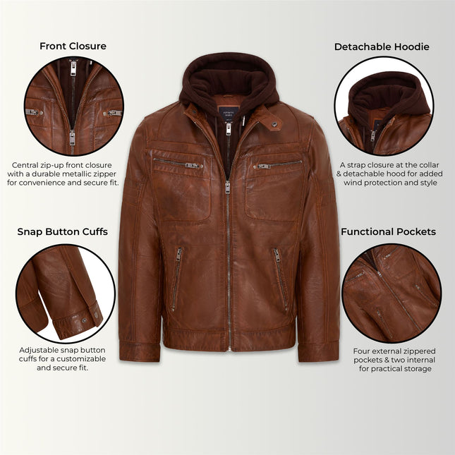 Mens Air Force Hooded Bomber Aviator Real Leather Flight Bomber Jacket
