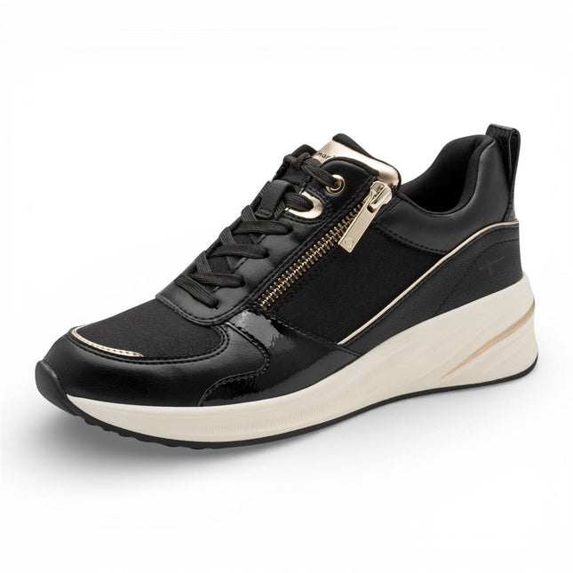 Tamaris Women’s Black Gold Platform Trainers Sneaker Zip Lace-Up Running Shoes