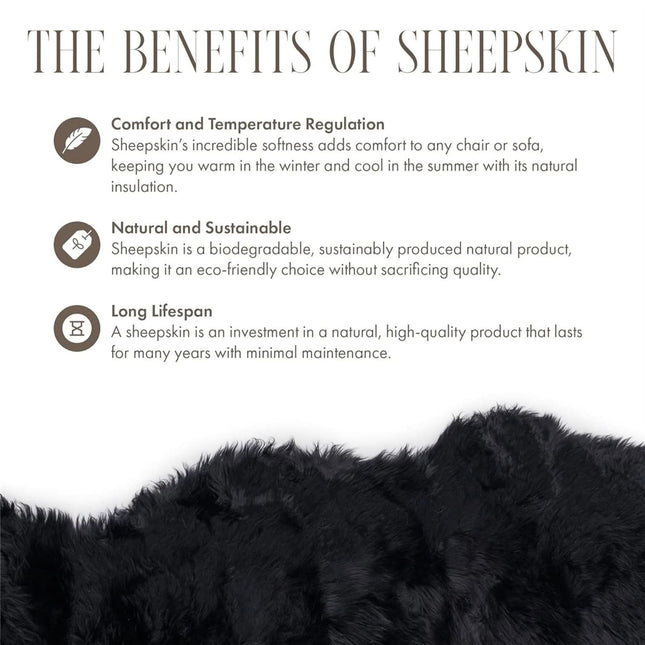 Genuine Sheepskin Black Quad Natural Fluffy Silky Soft Real Wool Rug