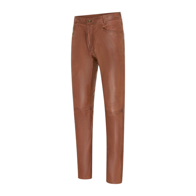 Mens Tan Lamb Leather 501 Biker Jeans - Istanbul