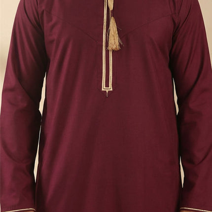 Men's Ramadan Burgundy Red Moroccan Thobe Robe Emirati Eid Jubba- TT-003