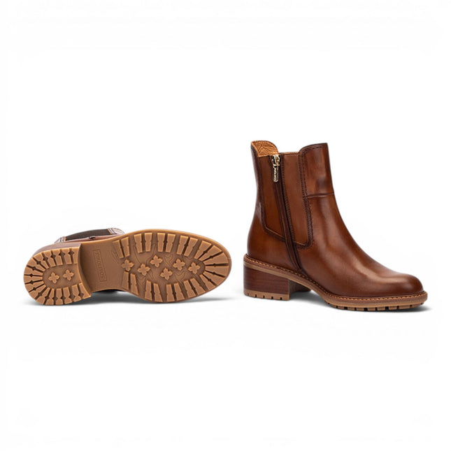 Pikolinos Women's Brown Leather Chelsea Heeled Ankle Boots - Medina