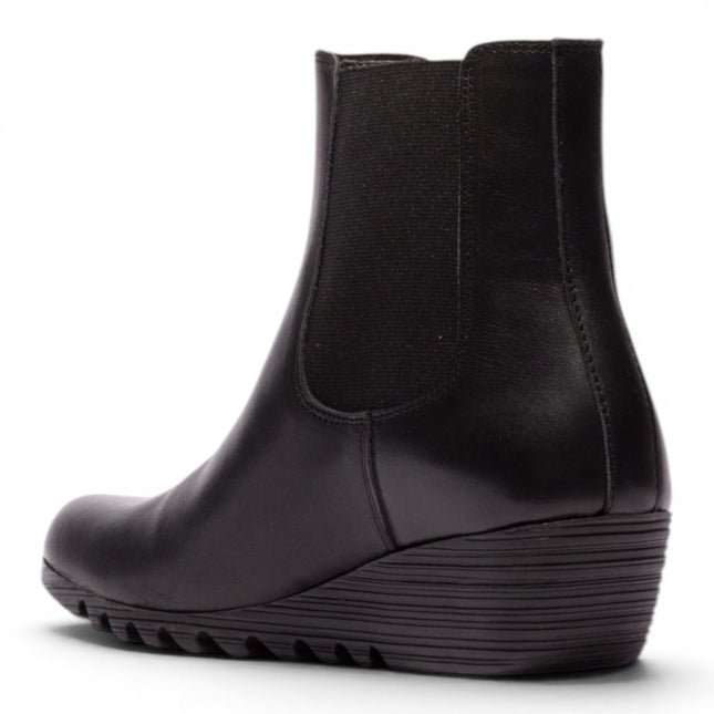 Fly London Womens Black Leather Wedge Heel Chelsea Boots - ORFU496