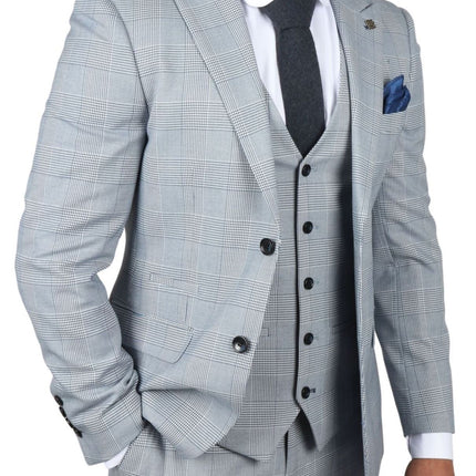 Men's Blue Checked 3 Piece Suit Tailored Fit Suit Formal Wedding
