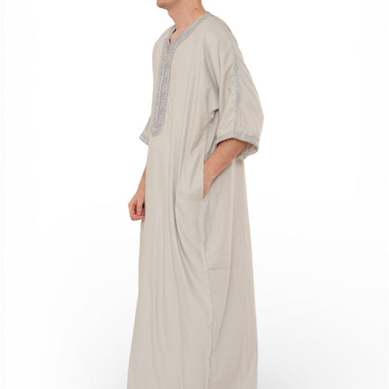 Men's Grey Moroccan Thobe Robe Eid Djellaba Gandoura Jubba- HM65