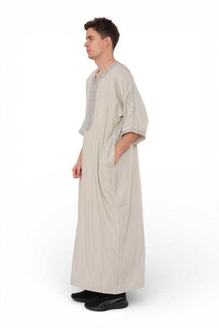Men's Grey Moroccan Thobe Robe Eid Djellaba Gandoura Jubba- HM65