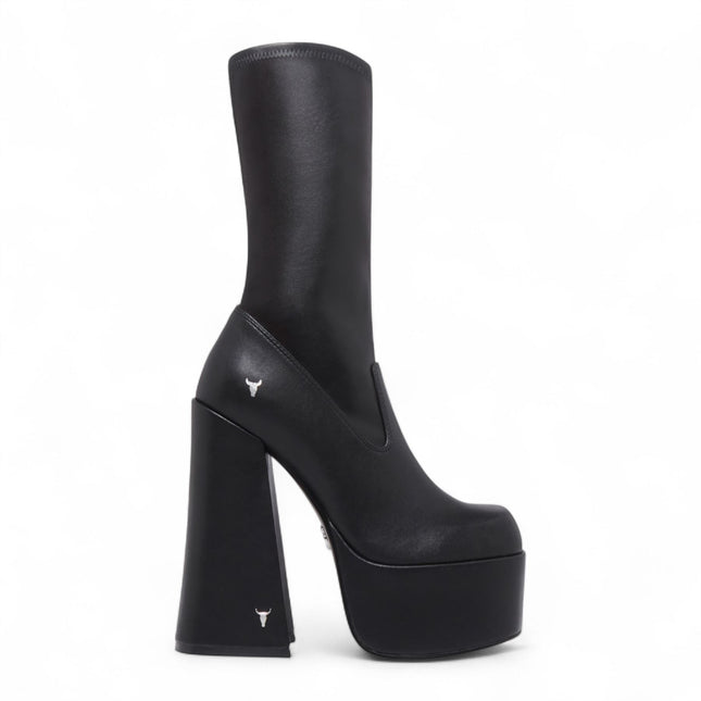 Windsorsmith Womens Black Mid-Calf Sock Platform Goth Heel Boots - Saviour