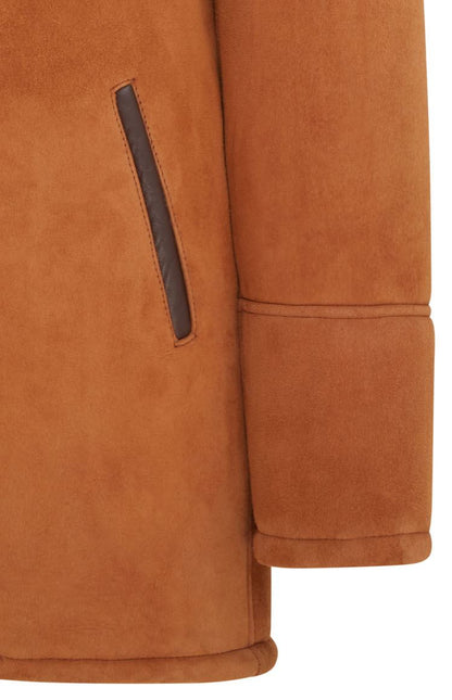 Men's Classic Tan Sheepskin Leather Car Coat