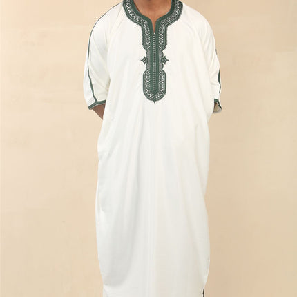 Men's White Moroccan Thobe Djellaba Jubba Robe Eid