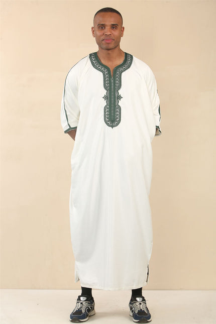 Men's White Moroccan Thobe Djellaba Jubba Robe Eid