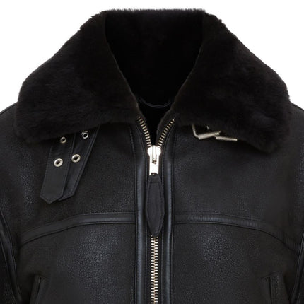 Womens Black B3 Shearling Sheepskin Leather Aviator Bomber Flying Jacket