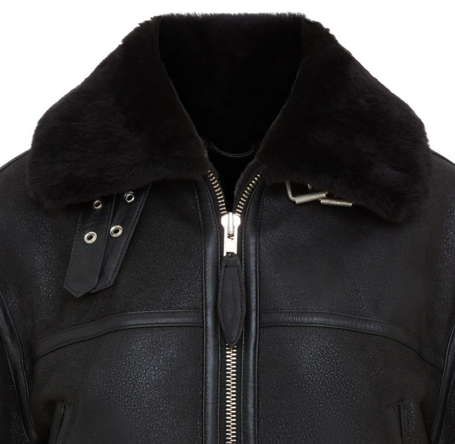 Womens Black B3 Shearling Sheepskin Leather Aviator Bomber Flying Jacket
