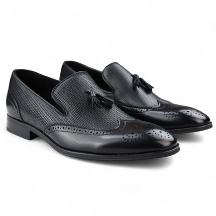 Men's Black Tassel Moccasin Loafers Smart Slip-On Dress Shoes