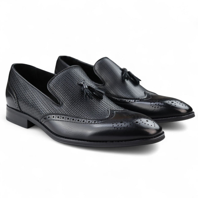 Men's Black Tassel Moccasin Loafers Smart Slip-On Dress Shoes