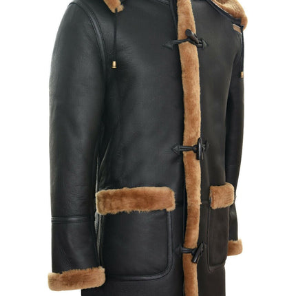 Mens Winter Sheepskin Hooded Duffle Coat-Helsinki