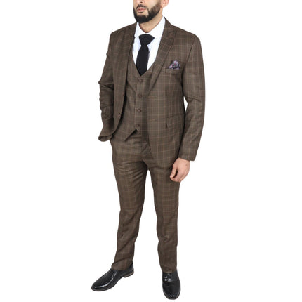 Mens IM2 Classic Plain Brown 3 Piece Suit