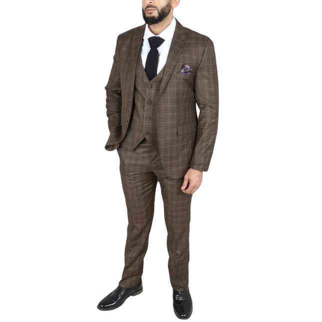 Mens IM2 Classic Plain Brown 3 Piece Suit