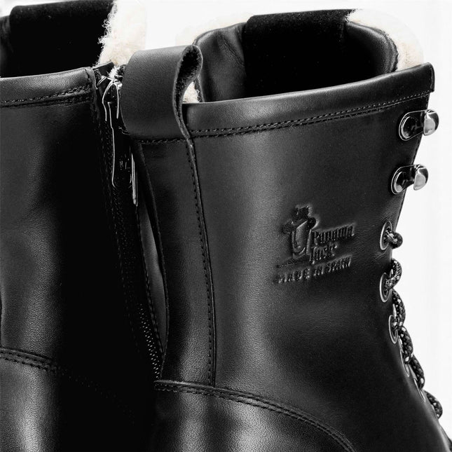 Panama Jack Women's Black Leather Waterproof Warm Heeled Lace-Up Boots - Tibi B1
