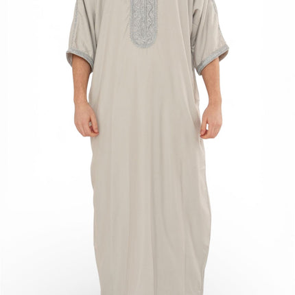 Men's Grey Moroccan Thobe Robe Eid Djellaba Gandoura Jubba- HM65