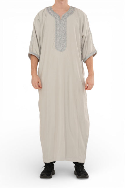 Men's Grey Moroccan Thobe Robe Eid Djellaba Gandoura Jubba- HM65