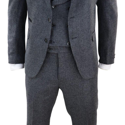 Mens Grey 3 Piece Tweed Suit Vintage Harringbone 1920s Retro Peaky Blinders