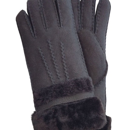 Infinity Leather Womens Black Sheepskin Suede Gloves with Roll Up/Down Cuff