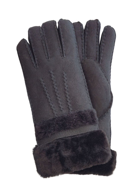 Infinity Leather Womens Black Sheepskin Suede Gloves with Roll Up/Down Cuff