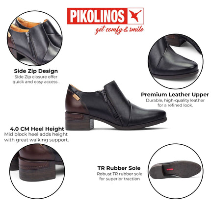 Pikolinos Women's Black Leather Low Heel Shoes - Malaga