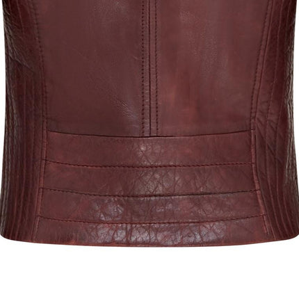 Womens Burgundy Biker Leather Jacket - Delhi